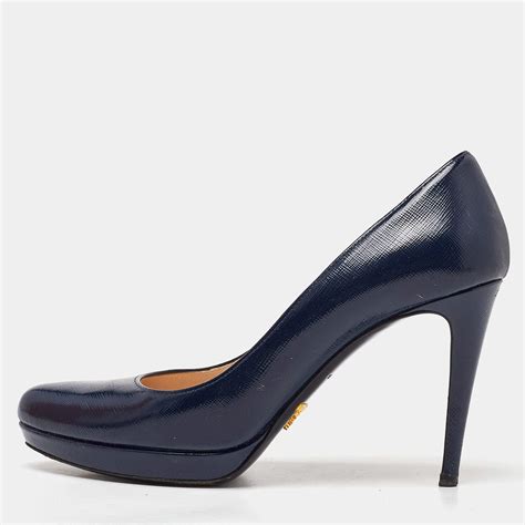 prada saffiano pump size 38 blue|Prada boots and pumps.